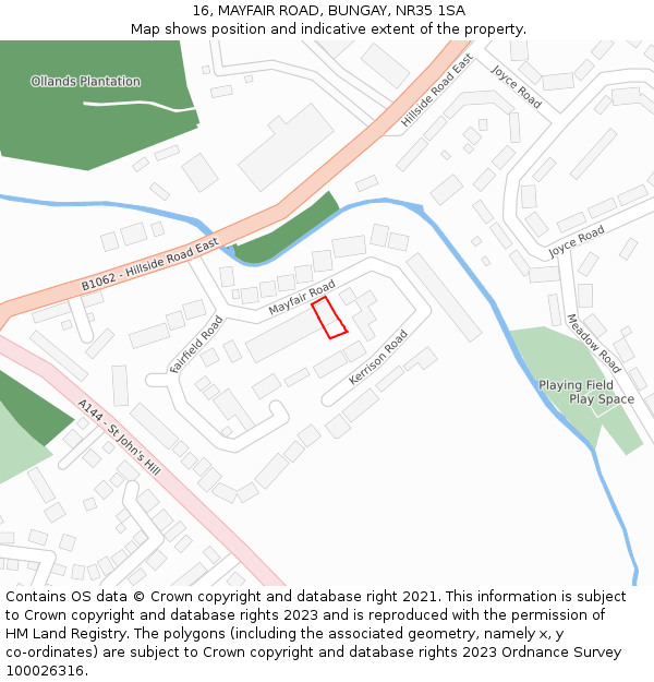 16, MAYFAIR ROAD, BUNGAY, NR35 1SA: Location map and indicative extent of plot