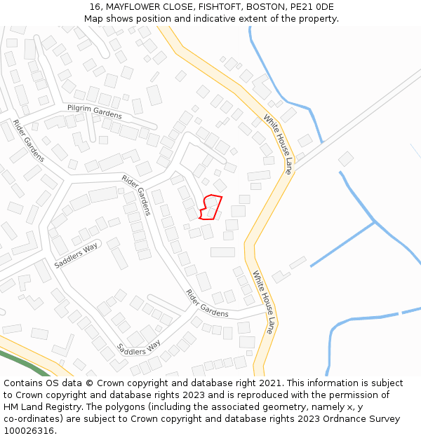 16, MAYFLOWER CLOSE, FISHTOFT, BOSTON, PE21 0DE: Location map and indicative extent of plot