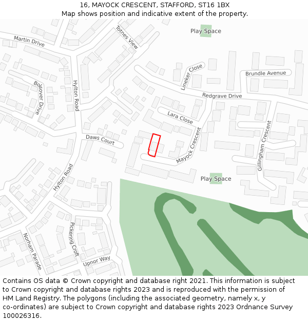 16, MAYOCK CRESCENT, STAFFORD, ST16 1BX: Location map and indicative extent of plot