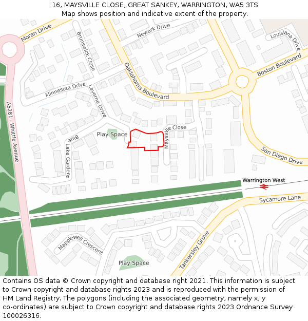 16, MAYSVILLE CLOSE, GREAT SANKEY, WARRINGTON, WA5 3TS: Location map and indicative extent of plot