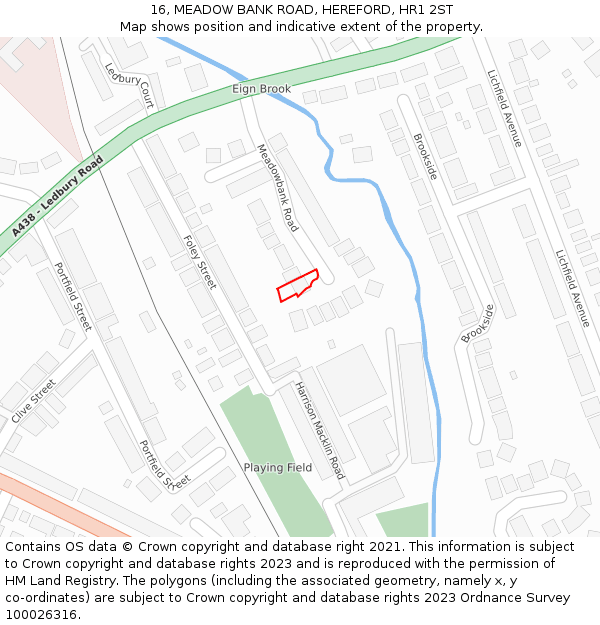 16, MEADOW BANK ROAD, HEREFORD, HR1 2ST: Location map and indicative extent of plot