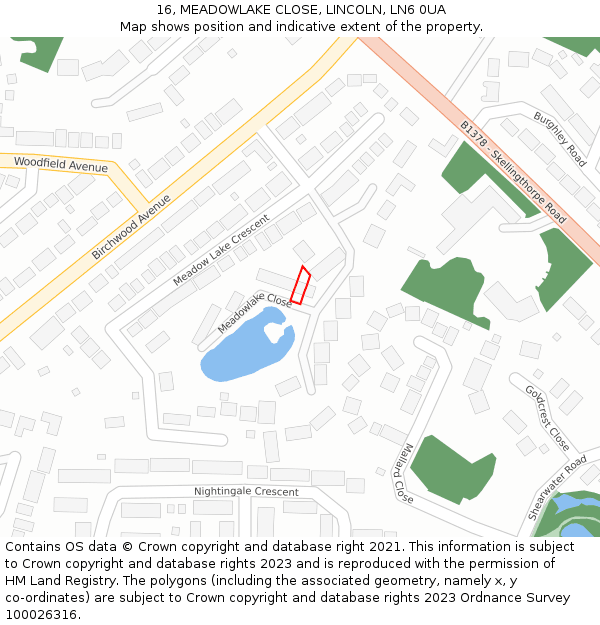 16, MEADOWLAKE CLOSE, LINCOLN, LN6 0UA: Location map and indicative extent of plot