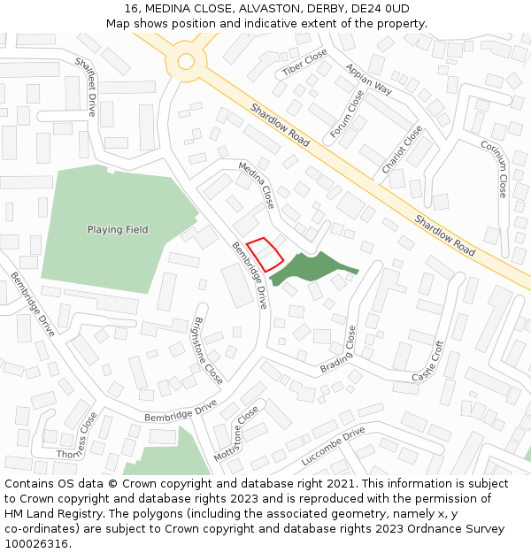 16, MEDINA CLOSE, ALVASTON, DERBY, DE24 0UD: Location map and indicative extent of plot