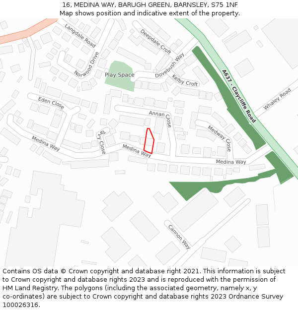 16, MEDINA WAY, BARUGH GREEN, BARNSLEY, S75 1NF: Location map and indicative extent of plot