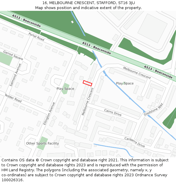 16, MELBOURNE CRESCENT, STAFFORD, ST16 3JU: Location map and indicative extent of plot