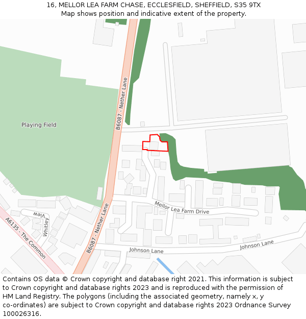 16, MELLOR LEA FARM CHASE, ECCLESFIELD, SHEFFIELD, S35 9TX: Location map and indicative extent of plot