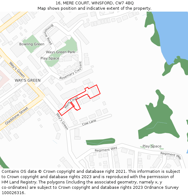 16, MERE COURT, WINSFORD, CW7 4BQ: Location map and indicative extent of plot
