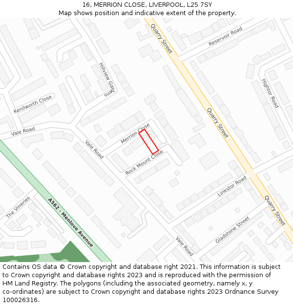 16, MERRION CLOSE, LIVERPOOL, L25 7SY: Location map and indicative extent of plot