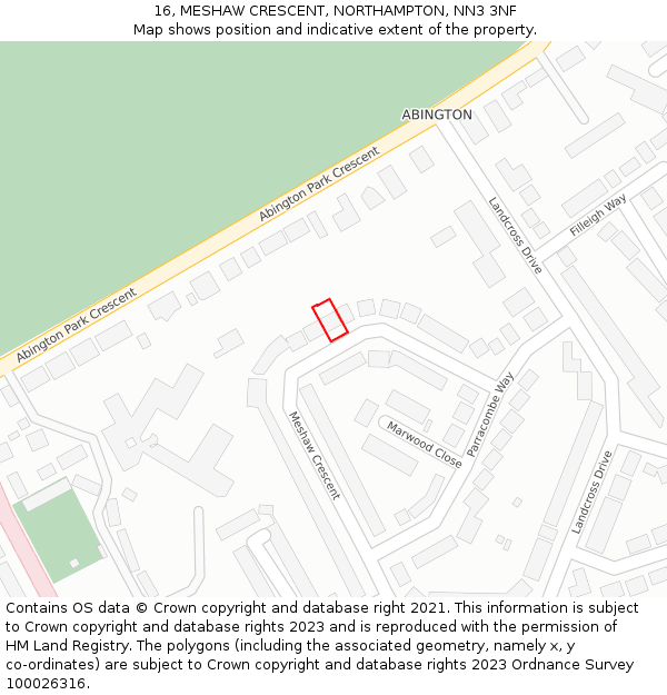 16, MESHAW CRESCENT, NORTHAMPTON, NN3 3NF: Location map and indicative extent of plot