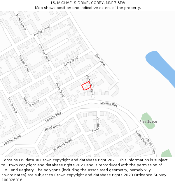16, MICHAELS DRIVE, CORBY, NN17 5FW: Location map and indicative extent of plot