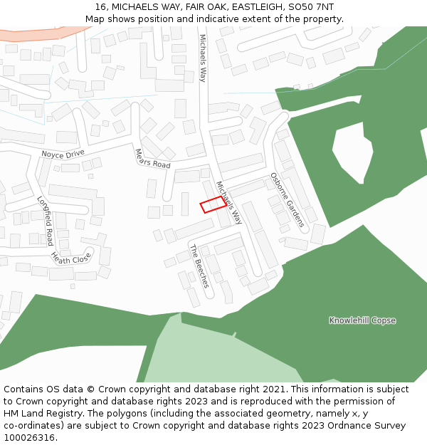 16, MICHAELS WAY, FAIR OAK, EASTLEIGH, SO50 7NT: Location map and indicative extent of plot