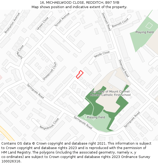 16, MICHAELWOOD CLOSE, REDDITCH, B97 5YB: Location map and indicative extent of plot