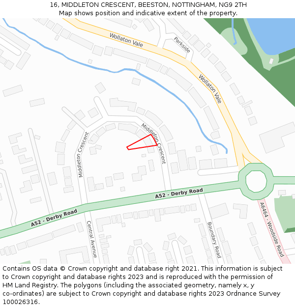 16, MIDDLETON CRESCENT, BEESTON, NOTTINGHAM, NG9 2TH: Location map and indicative extent of plot