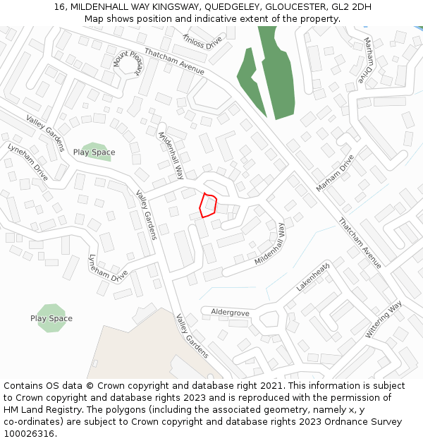 16, MILDENHALL WAY KINGSWAY, QUEDGELEY, GLOUCESTER, GL2 2DH: Location map and indicative extent of plot