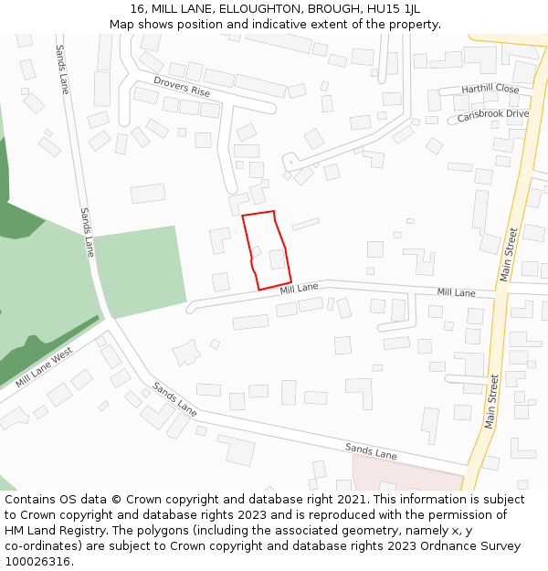 16, MILL LANE, ELLOUGHTON, BROUGH, HU15 1JL: Location map and indicative extent of plot