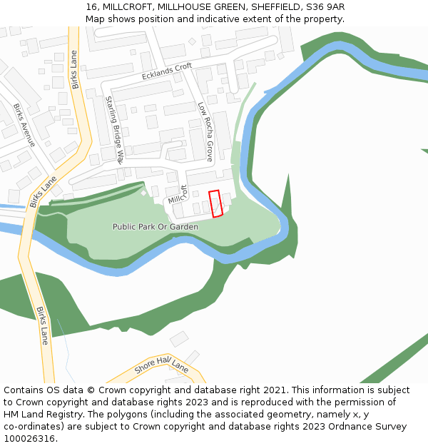 16, MILLCROFT, MILLHOUSE GREEN, SHEFFIELD, S36 9AR: Location map and indicative extent of plot