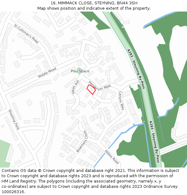 16, MIMMACK CLOSE, STEYNING, BN44 3SH: Location map and indicative extent of plot