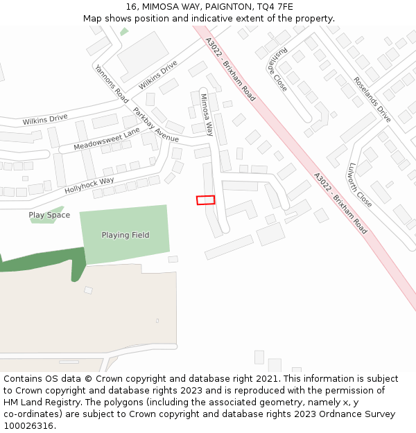 16, MIMOSA WAY, PAIGNTON, TQ4 7FE: Location map and indicative extent of plot