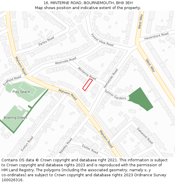 16, MINTERNE ROAD, BOURNEMOUTH, BH9 3EH: Location map and indicative extent of plot