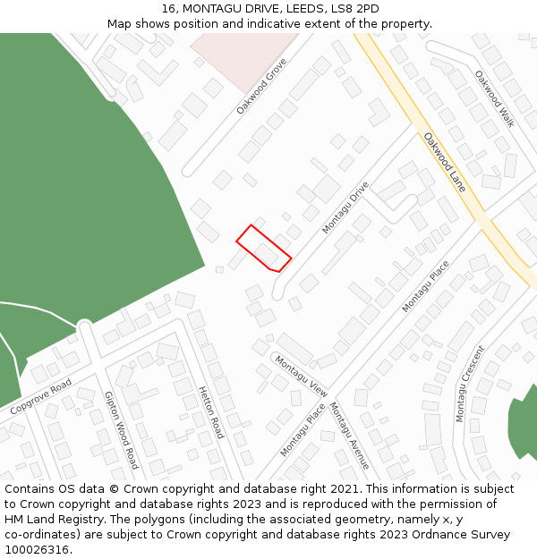 16, MONTAGU DRIVE, LEEDS, LS8 2PD: Location map and indicative extent of plot