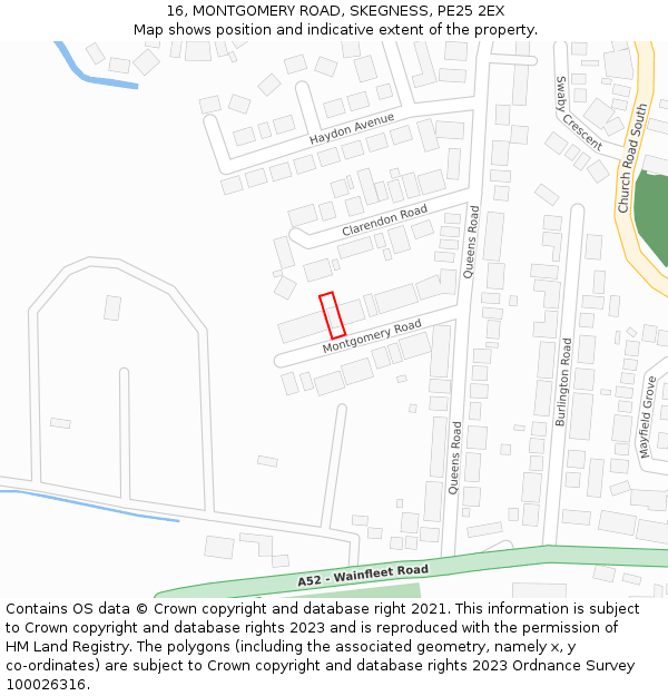 16, MONTGOMERY ROAD, SKEGNESS, PE25 2EX: Location map and indicative extent of plot