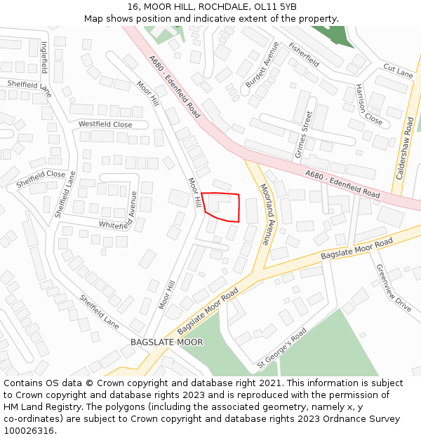 16, MOOR HILL, ROCHDALE, OL11 5YB: Location map and indicative extent of plot