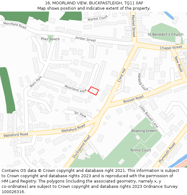 16, MOORLAND VIEW, BUCKFASTLEIGH, TQ11 0AF: Location map and indicative extent of plot