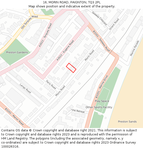 16, MORIN ROAD, PAIGNTON, TQ3 2PL: Location map and indicative extent of plot