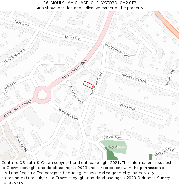 16, MOULSHAM CHASE, CHELMSFORD, CM2 0TB: Location map and indicative extent of plot
