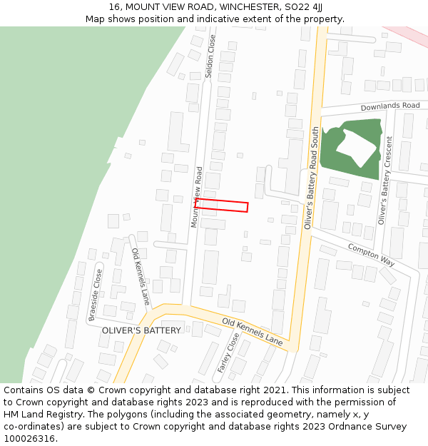 16, MOUNT VIEW ROAD, WINCHESTER, SO22 4JJ: Location map and indicative extent of plot