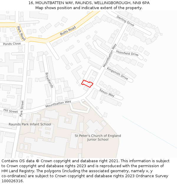 16, MOUNTBATTEN WAY, RAUNDS, WELLINGBOROUGH, NN9 6PA: Location map and indicative extent of plot