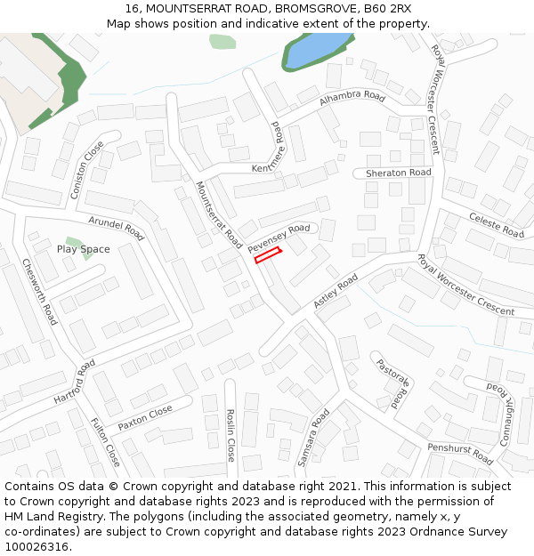 16, MOUNTSERRAT ROAD, BROMSGROVE, B60 2RX: Location map and indicative extent of plot