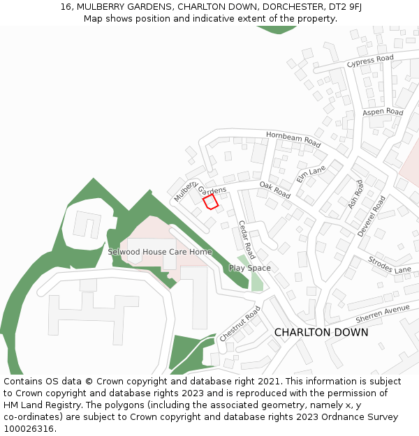 16, MULBERRY GARDENS, CHARLTON DOWN, DORCHESTER, DT2 9FJ: Location map and indicative extent of plot