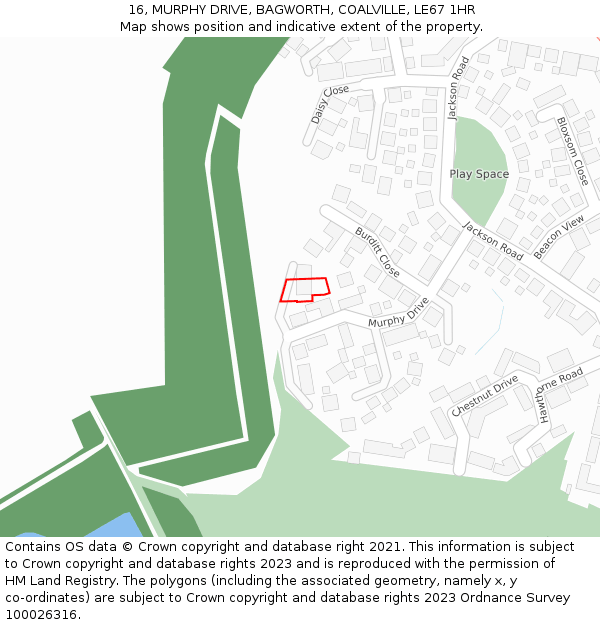 16, MURPHY DRIVE, BAGWORTH, COALVILLE, LE67 1HR: Location map and indicative extent of plot