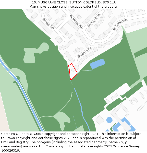 16, MUSGRAVE CLOSE, SUTTON COLDFIELD, B76 1LA: Location map and indicative extent of plot