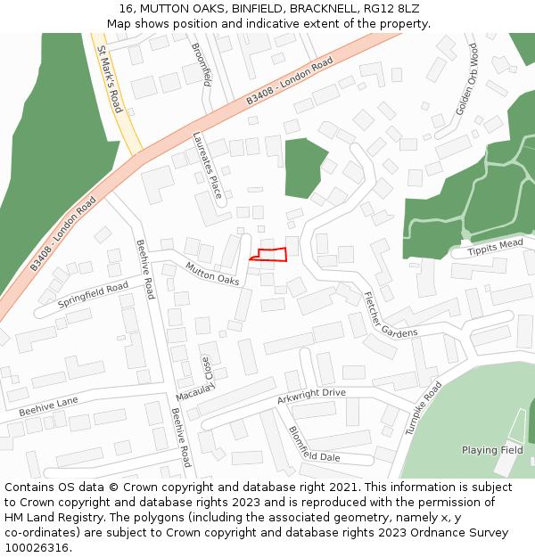 16, MUTTON OAKS, BINFIELD, BRACKNELL, RG12 8LZ: Location map and indicative extent of plot