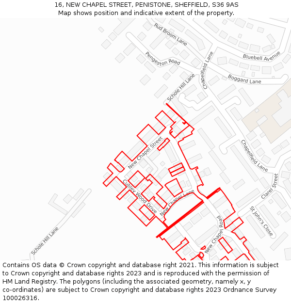 16, NEW CHAPEL STREET, PENISTONE, SHEFFIELD, S36 9AS: Location map and indicative extent of plot