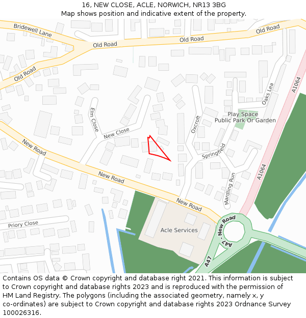 16, NEW CLOSE, ACLE, NORWICH, NR13 3BG: Location map and indicative extent of plot