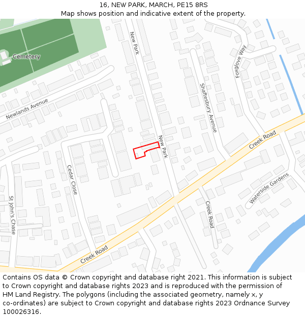16, NEW PARK, MARCH, PE15 8RS: Location map and indicative extent of plot