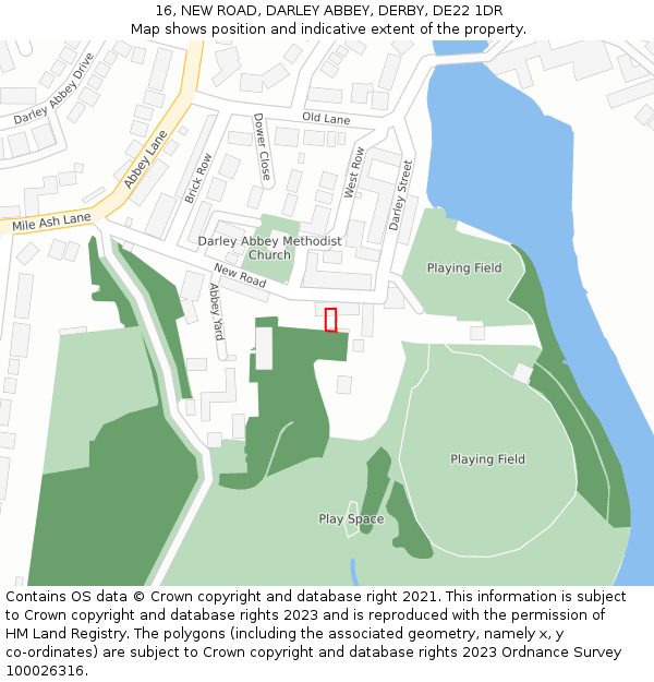 16, NEW ROAD, DARLEY ABBEY, DERBY, DE22 1DR: Location map and indicative extent of plot