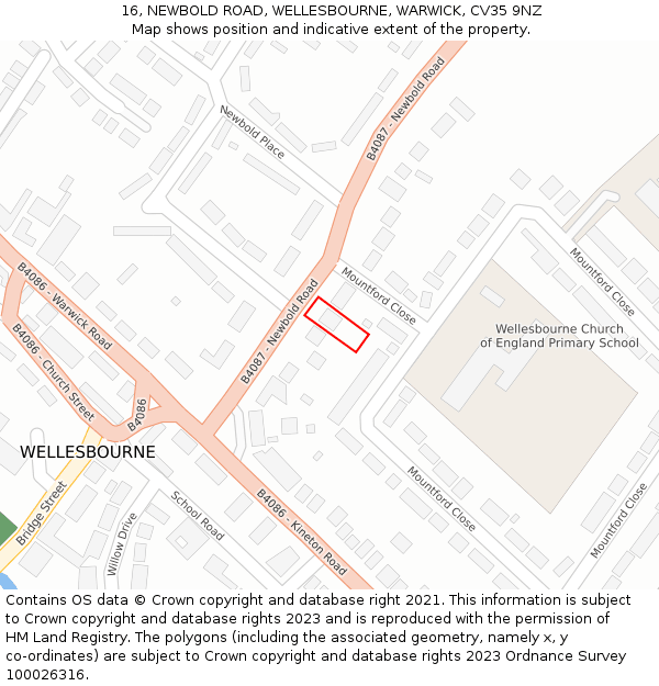 16, NEWBOLD ROAD, WELLESBOURNE, WARWICK, CV35 9NZ: Location map and indicative extent of plot