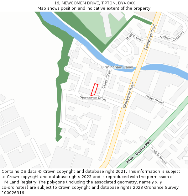 16, NEWCOMEN DRIVE, TIPTON, DY4 8XX: Location map and indicative extent of plot