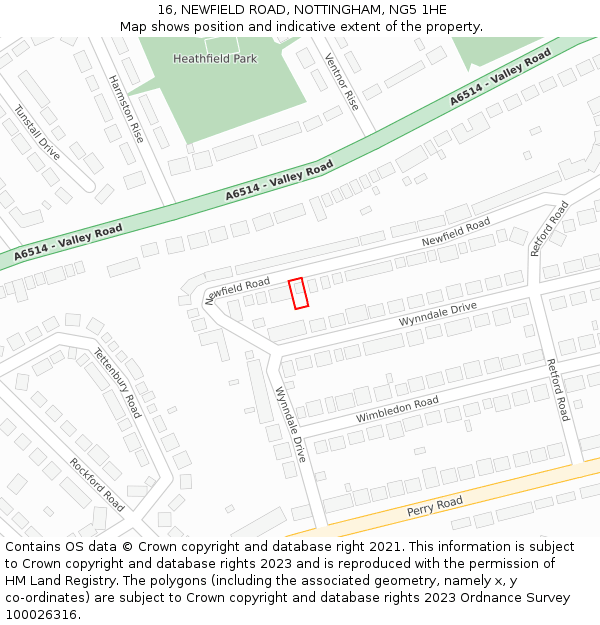 16, NEWFIELD ROAD, NOTTINGHAM, NG5 1HE: Location map and indicative extent of plot
