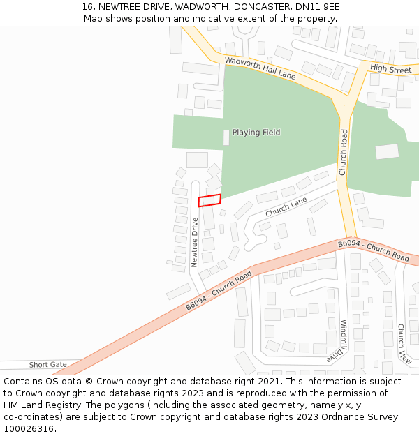 16, NEWTREE DRIVE, WADWORTH, DONCASTER, DN11 9EE: Location map and indicative extent of plot