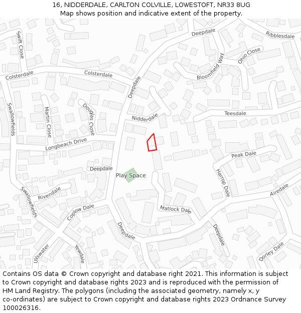 16, NIDDERDALE, CARLTON COLVILLE, LOWESTOFT, NR33 8UG: Location map and indicative extent of plot