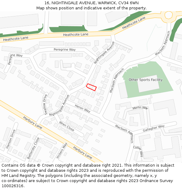 16, NIGHTINGALE AVENUE, WARWICK, CV34 6WN: Location map and indicative extent of plot