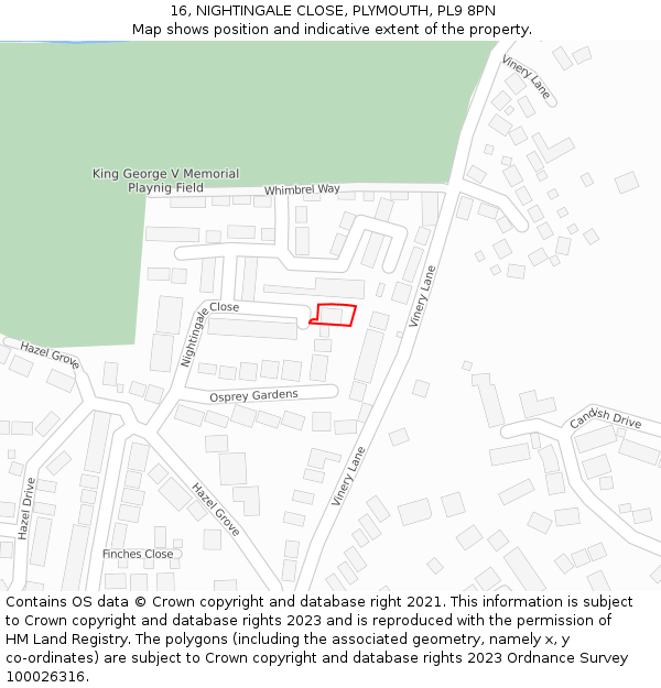 16, NIGHTINGALE CLOSE, PLYMOUTH, PL9 8PN: Location map and indicative extent of plot