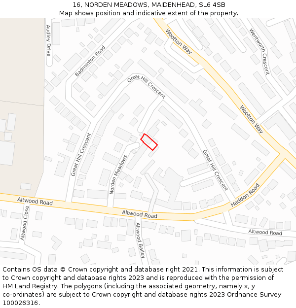 16, NORDEN MEADOWS, MAIDENHEAD, SL6 4SB: Location map and indicative extent of plot
