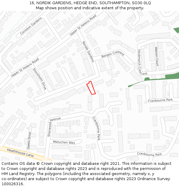 16, NORDIK GARDENS, HEDGE END, SOUTHAMPTON, SO30 0LQ: Location map and indicative extent of plot