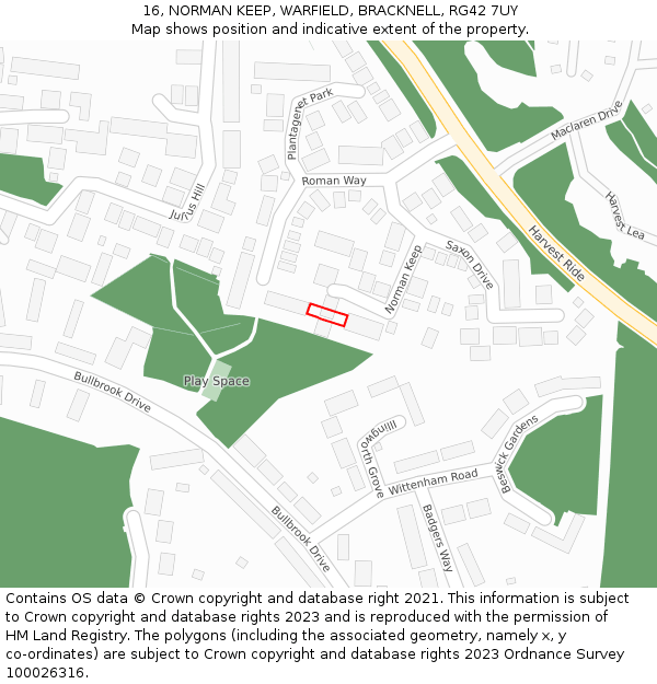 16, NORMAN KEEP, WARFIELD, BRACKNELL, RG42 7UY: Location map and indicative extent of plot